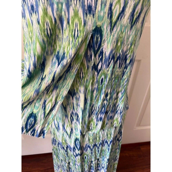 Chicos Sleeveless Maxi Dress Size 4 Blue Green Ikat Print Summer Boho Resort - Picture 8 of 12